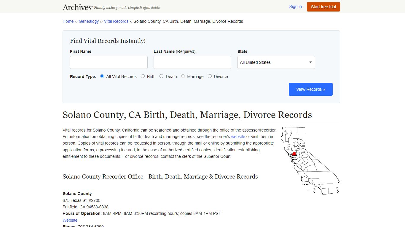 Solano County, CA Birth, Death, Marriage, Divorce Records